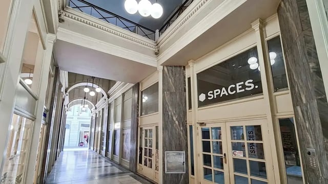 The arcade entrance to the Spaces offices on Ermou Street, Athens