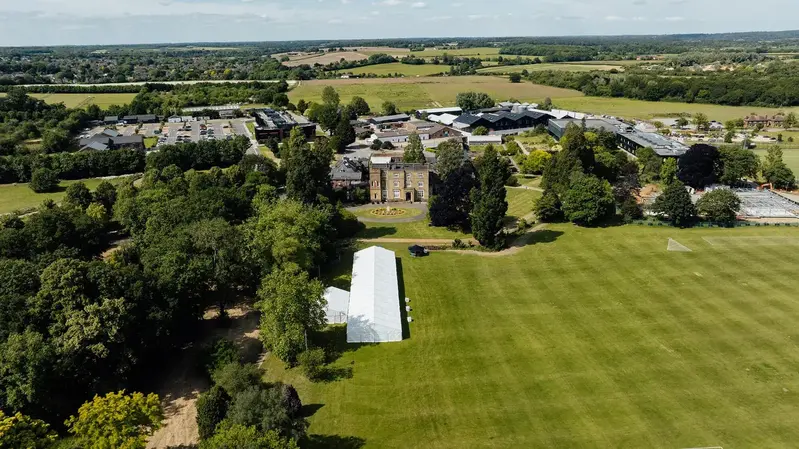 Aerial view of the Oaklands College campus in St Albans