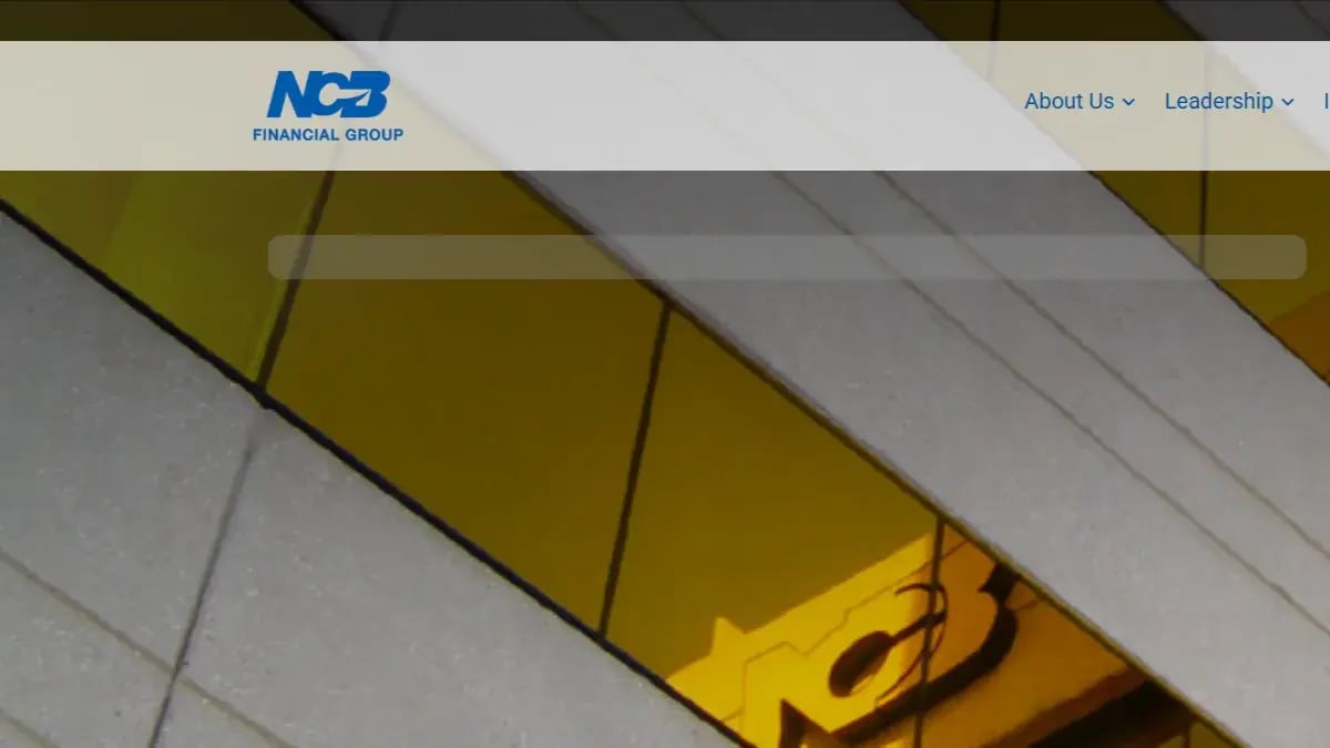 NCB Financial Group website header over a photo of the group head office